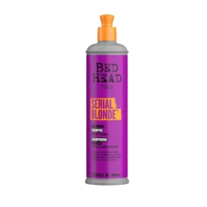 Shampoo matizante Serial Blonde de TIGI Bed Head en envase frontal para cabellos rubios.