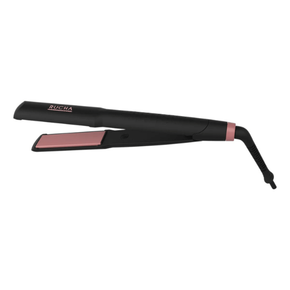una Plancha Rucha Titanium Keratin 1,5″ – alisado profesional con iones mostrada abierta