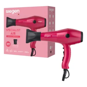 se muestra el producto de Secador De Pelo Siegen Sg-3049c01 Color Fucsia con su caja de frente
